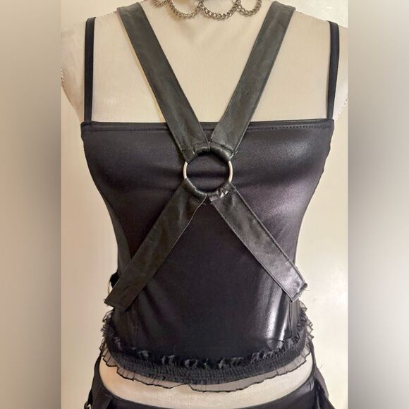 Vintage Y2K Serious LA Black Bondage Top and Skirt Set Sz Small - Picture 3 of 14